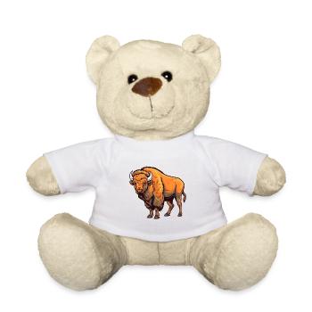 Bison Colorful Watercolor Cartoon Kawaii Animal - Teddy Bear - white - Front