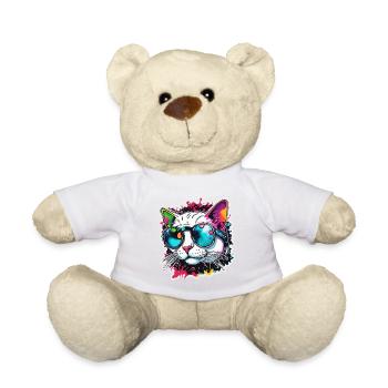 Chat cool / Drôle / Animal / Animal de compagnie / Fou - Nounours - blanc - Devant