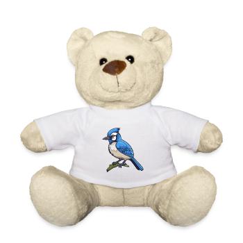 Blauer Eichelhäher Vogel Niedliche Karikatur Kawaii Aquarell Anima - Teddy - Weiß - Vorne