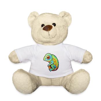 Chameleon Cute Cartoon Kawaii Watercolor Animal Pe - Teddy Bear - white - Front
