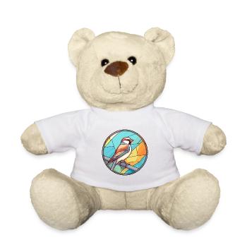 Moineau vitrail coloré Cartoon Kawaii Anim - Nounours - blanc - Devant