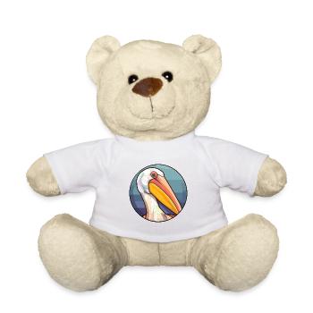 Pelikan-Buntglas-Bunt-Cartoon-Kawaii-Anim - Teddy - Weiß - Vorne