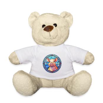 Cochon vitrail coloré dessin animé Kawaii Animal - Nounours - blanc - Devant