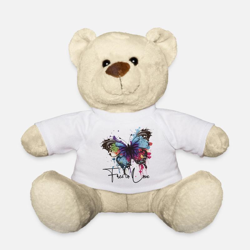 Regenbogen Schmetterling Spritzer free to love  - Teddy - Weiß