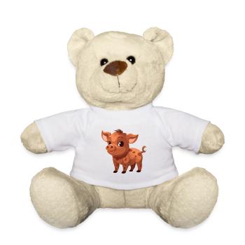 Sanglier Mignon Heureux Kawaii Cartoon Clipart Animal - Nounours - blanc - Devant