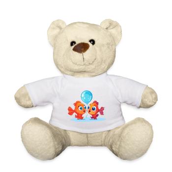 Fisch Kawaii Cartoon Haustier spielt mit Luftballons - Teddy - Weiß - Vorne