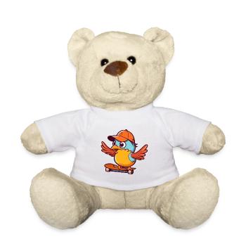 Lustiger Vogel Kawaii Cartoon Haustier spielt Skateboard - Teddy - Weiß - Vorne