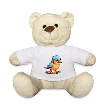 Lustiger Jay Vogel Kawaii Cartoon spielt Skateboard - Teddy - Weiß - Vorne