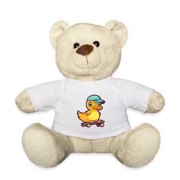 Lustige Ente Kawaii Cartoon Haustier spielt Skateboard - Teddy - Weiß - Vorne