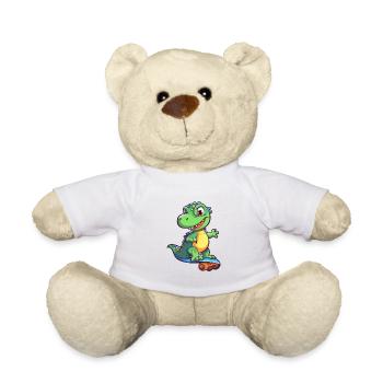Funny Dinosaur Kawaii Cartoon Playing Skateboard - Teddy Bear - white - Front