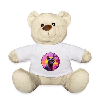 Burmaische Katze Rasse Aquarell Karikatur Kawaii Haustier - Teddy - Weiß - Vorne