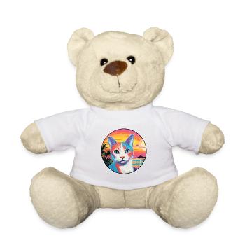 Japanische Bobtail Katze Aquarell Karikatur Kawaii - Teddy - Weiß - Vorne