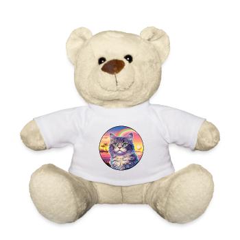 Highlander Katze Rasse Aquarell Karikatur Kawaii Haustier - Teddy - Weiß - Vorne