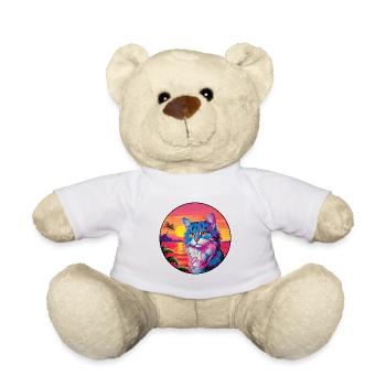 Norwegische Waldkatze, Aquarell-Cartoon Kawaii - Teddy - Weiß - Vorne
