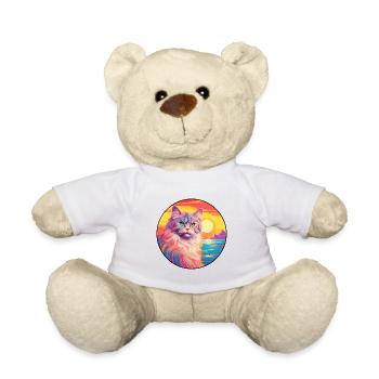 German Longhair Cat Watercolor Cartoon Kawaii - Teddy Bear - white - Front