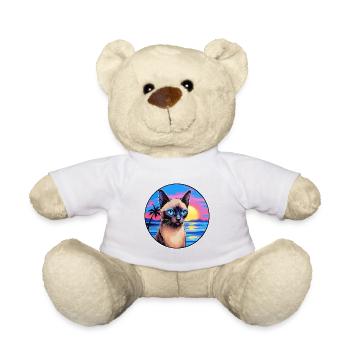 Siamois Shorthair Chat Aquarelle Dessin Animé Kawaii - Nounours - blanc - Devant