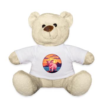 Pig Colorful Watercolor Cartoon Kawaii Animal - Teddy Bear - white - Front