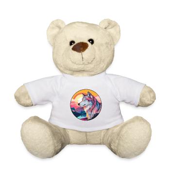 Wolf Colorful Watercolor Cartoon Kawaii Animal - Teddy Bear - white - Front