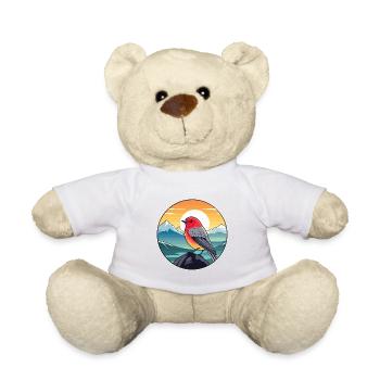 Pinson coloré aquarelle dessin animé kawaii Animal - Nounours - blanc - Devant