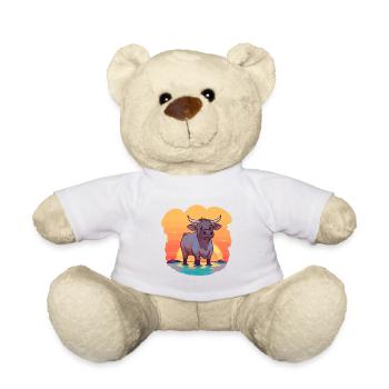 Taureau drôle dessin animé Kawaii plage Illustration - Nounours - blanc - Devant