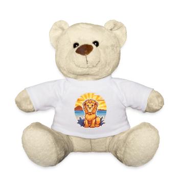 Lion Drôle Dessin Animé Kawaii Plage Illustration - Nounours - blanc - Devant