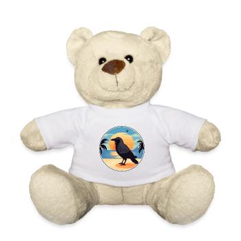 Crow Funny Cartoon Kawaii Beach Illustration - Teddy Bear - white - Front