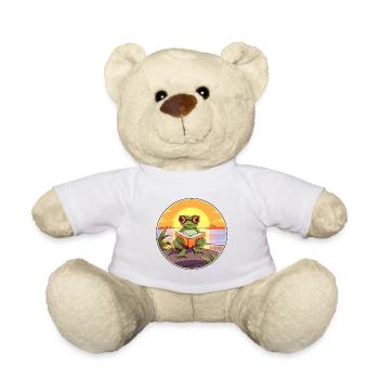 Frog Cute Funny Cartoon Kawaii Book Beach - Teddy Bear - white - Front