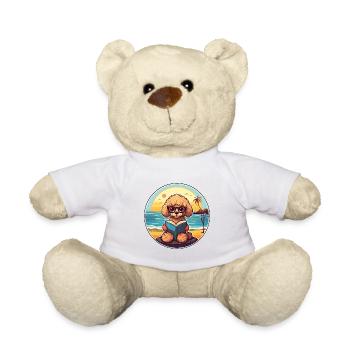 Pudel Niedlich Lustige Karikatur Kawaii Buch Strand - Teddy - Weiß - Vorne