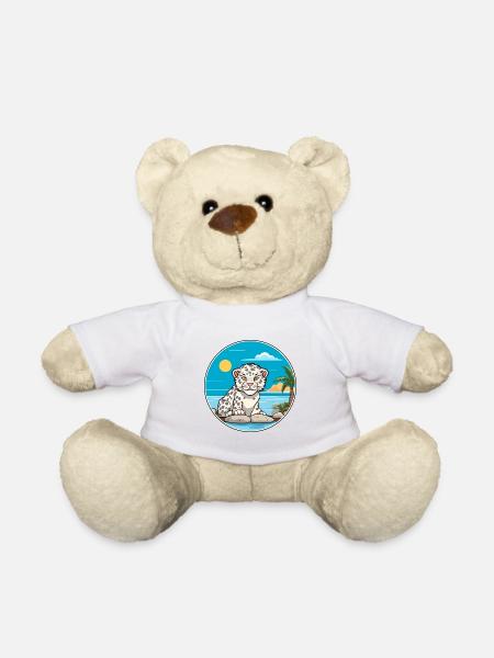 Schneeleopard Aquarell Karikatur Kawaii Clipart Haustier - Teddy - Weiß