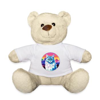 German Longhair Cat Colorful Cartoon Watercolor Il - Teddy Bear - white - Front