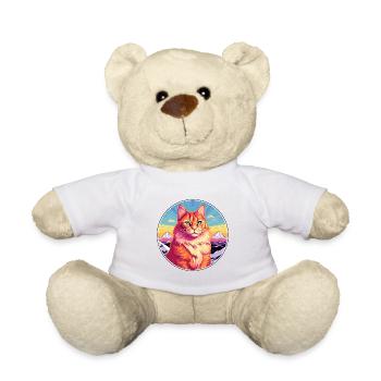 Ginger Longhair Cat Colorful Cartoon Watercolor Il - Teddy Bear - white - Front