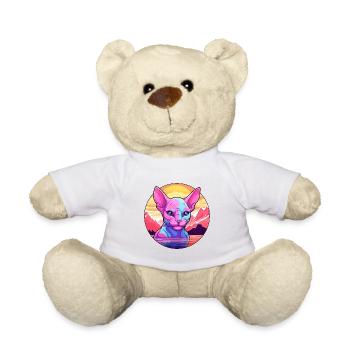 Sphynx Cat Colorful Cartoon Watercolor Illustratio - Teddy Bear - white - Front