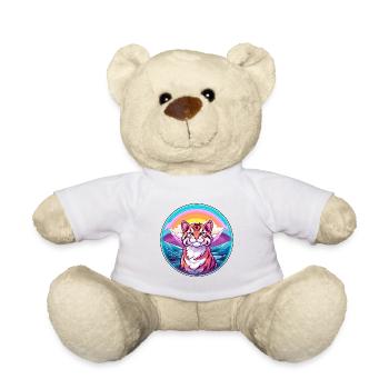 Tiger Cat Colorful Cartoon Watercolor Illustration - Teddy Bear - white - Front