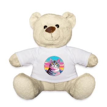 American Wirehair Cat Colorful Cartoon Watercolor - Teddy Bear - white - Front