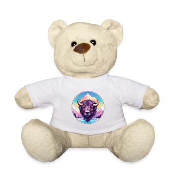 Bison Aquarelle Dessin Animé Kawaii Animal Animal Colorfu - Nounours - blanc - Devant