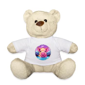 Cochon Aquarelle Dessin Animé Kawaii Animal De Compagnie Coloré - Nounours - blanc - Devant