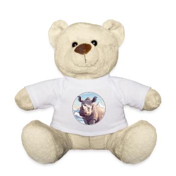 Rhino Watercolor Cartoon Kawaii Pet Animal Colorfu - Teddy Bear - white - Front