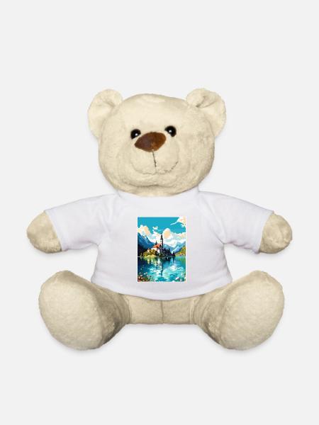 Bleder See Slowenien Vintage Reiseposter Souvenir - Teddy - Weiß