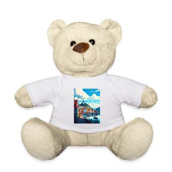 Bergan Norvège Oslo Vintage voyage affiche Souvenir - Nounours - blanc - Devant
