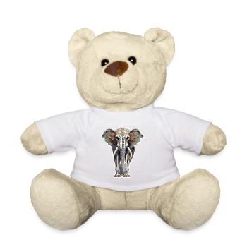 Elephant / Animal / Oriental / Flowers / Pattern - Teddy Bear - white - Front