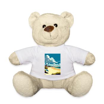 Bournemouth England Beach Vintage Travel Poster - Teddy Bear - white - Front