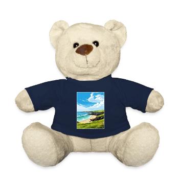 Trevaunance Cove Cornwall Vintage Travel Poster - Teddy Bear - french navy - Front