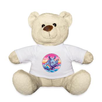 Rhino Watercolor Cartoon Kawaii Pet Animal Colorfu - Teddy Bear - white - Front