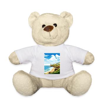 Porthleven Cornwall Vintage Travel Poster Souvenir - Teddy Bear - white - Front