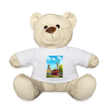 London England Vintage Travel Poster WPA Souvenir - Teddy Bear - white - Front