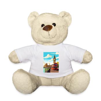 London England Vintage Travel Poster WPA Souvenir - Teddy Bear - white - Front