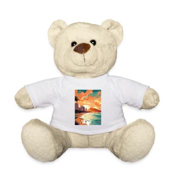 Waikiki Beach Hawaii Vintage Reiseposter WPA Kunst - Teddy - Weiß - Vorne