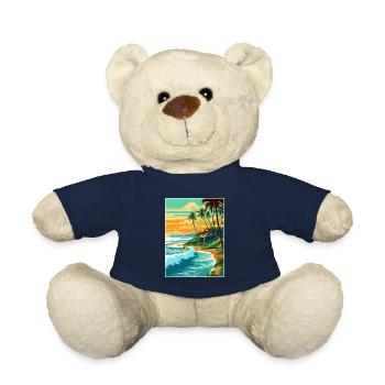 North Shore Hawaii Vintage Travel Poster Souvenir - Teddy Bear - french navy - Front