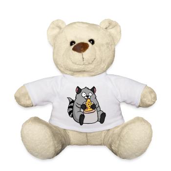 Fat Raccoon Eating Pizza Funny Comic Style - Teddy Bear - white - Front