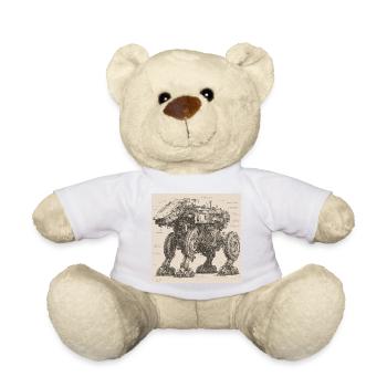 Bauplan / Sepia / Vintage / Retro / Roboter - Teddy - Weiß - Vorne